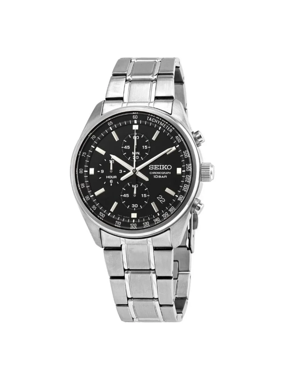 NWT Seiko Chronograph Quartz Black Dial Men's Watch